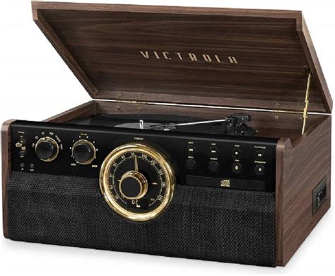 Victrola 6 In 1 Wood Bluetooth Mid Century Record Player With 3 Speed