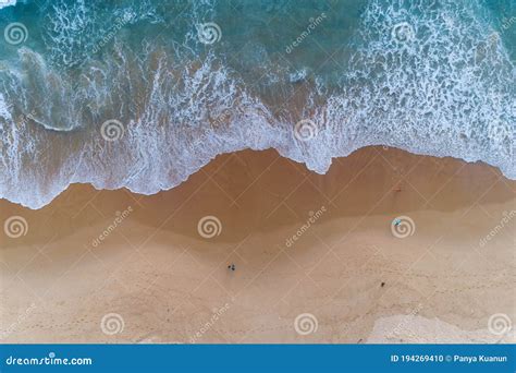 Aerial View Sandy Beach And Crashing Waves On Sandy Shore Beautiful
