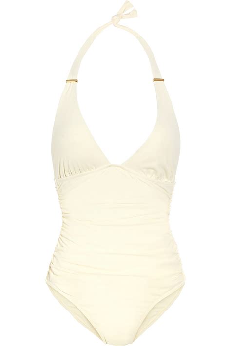 Melissa Odabash Mexico Ruched Halterneck Swimsuit In White Lyst
