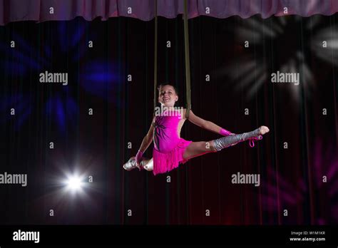 Circus Artist Acrobat Performance The Girl Performs Acrobatic Elements