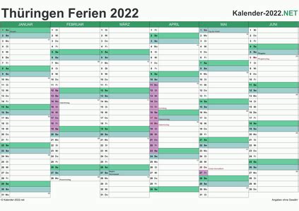 Ferienregelung für die schulen des freistaats thüringen. FERIEN Thüringen 2022 - Ferienkalender & Übersicht