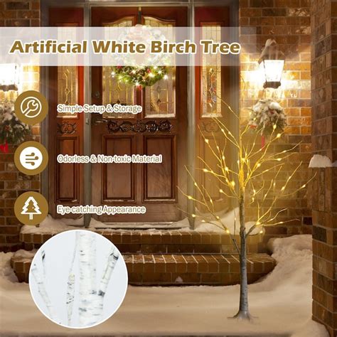 Forclover 4 Ft White Birch Pre Lit White Artificial Christmas Tree With