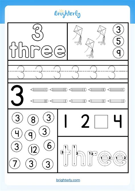 Free Printable Number 3 Three Worksheets For Kids Pdfs Brighterly