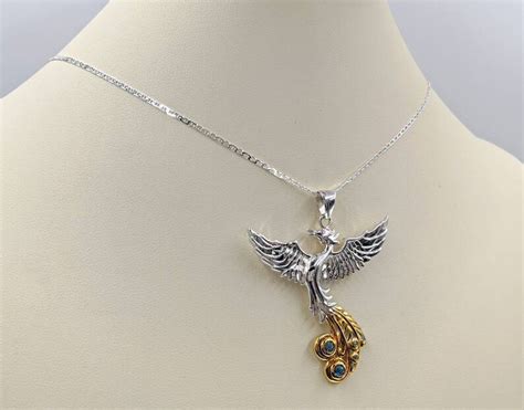 Two Tone Phoenix Rising Necklace 925 And 14k Gold Phoenix Etsy