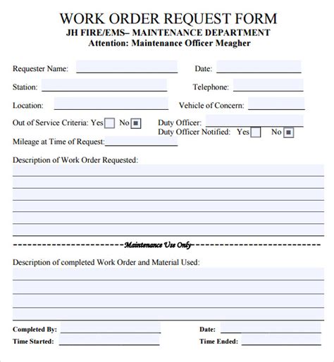 Work Order Template Word Doc Free Work Order Templates