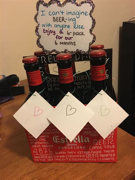 Over the past six months, your boyfriend has likely mentioned plenty of things he adores. six month anniversary gift... homemade gift, beer from ...