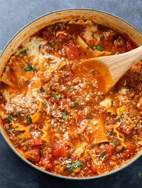 this hearty lasagna soup recipe is easy to make on the stove top or the crock pot serve it with