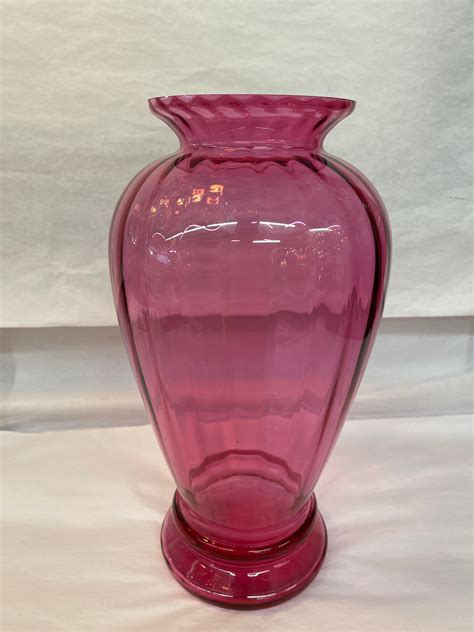 Vintage Hand Blown Cranberry Fluted Glass Tall Vase Etsy