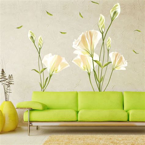 Large Diy Removable Wall Stickers Home Decor Art Vinyl White Lily Mural Decals Wall Stickers