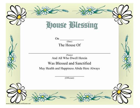 Free Printable House Blessing Certificates