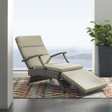 Envisage Chaise Outdoor Patio Wicker Rattan Lounge Chair In Light Gray Beige