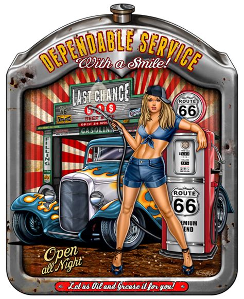 Pin Up Girl Sign Garage Art Hot Rod Dependable Service 14x18 Reproduction Vintage Signs
