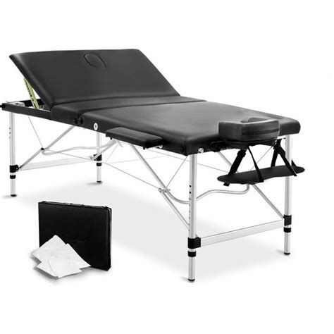 Zenses 80cm Portable Aluminium Massage Table 3 Fold Black Beauty Therapy Massage Table