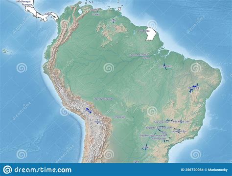 The Continent Of South America Illustration With The Biggest Lakes In