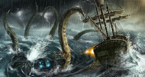 Wallpaper : sea monsters, sailing ship, fantasy art ...