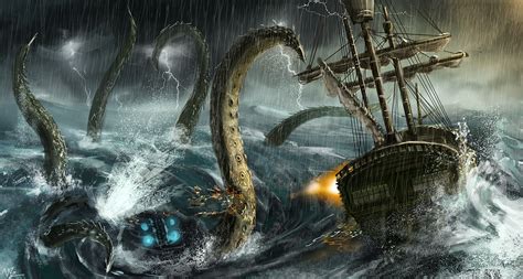 Though the topic of sea monsters has given the world a seemingly endless amount of schlock, there have been quite a few noble cinematic riffs on the. artwork, Fantasy art, Rain, Sea, Tentacles, Sea monsters ...