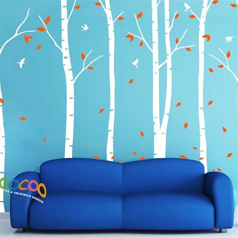 Removable Nursery Birch Tree Forest With Birds And Deer Buck Etsy