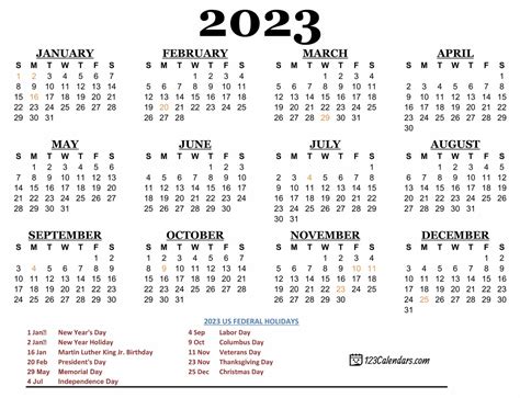 2023 Calendar Printable Yearly With Holidays