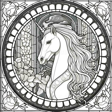 Stained Glass Unicorn Coloring Pages 26957927 Stock Photo At Vecteezy