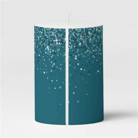 Teal Glitter Wedding Pillar Candle Zazzle