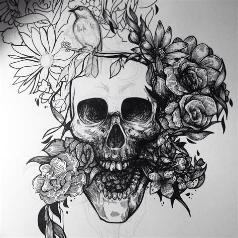 Skull Flower Sketches Easy Art Sketches Art Drawings Strong Tattoos