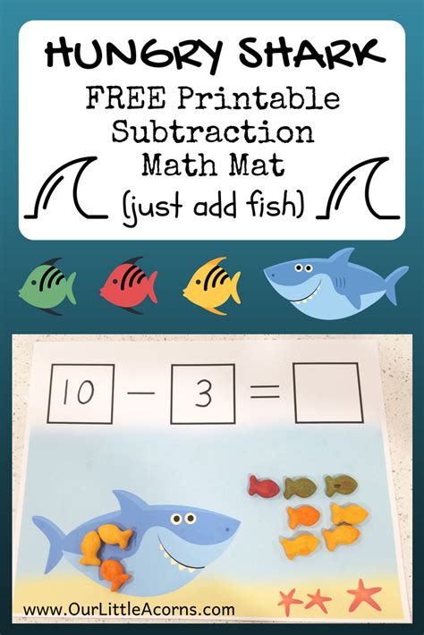 Great for counting practice, 1:1 correspondence, visual discrimination, and just for fun. Hungry Shark FREE Printable Subtraction Mat | Kindergarten ...