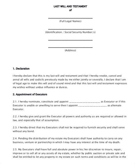 Last will, which is a legal document you can use to name those charities or persons who will get your possessions or property after your death. FREE 7+ Sample Last Will and Testament Forms in PDF | MS Word