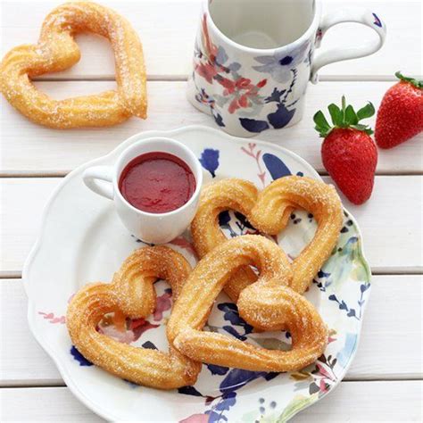 Heart Shaped Churros With Strawberry Sauce In Hebrew Translator On