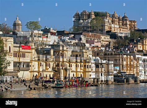 Women Bathing In The Ahar River In The City Of Udaipur City Of Lakes