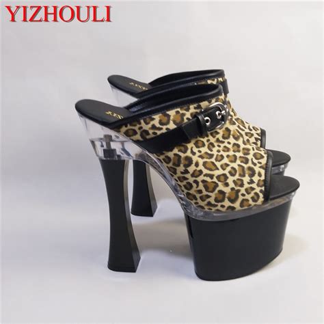 Sexy Leopard Print High Heels Pumps With 8cm Platform Crystal Shoes