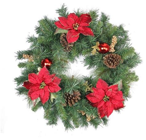 24 Pine Poinsettia Berry And Pine Cone Artificial Christmas Wreath