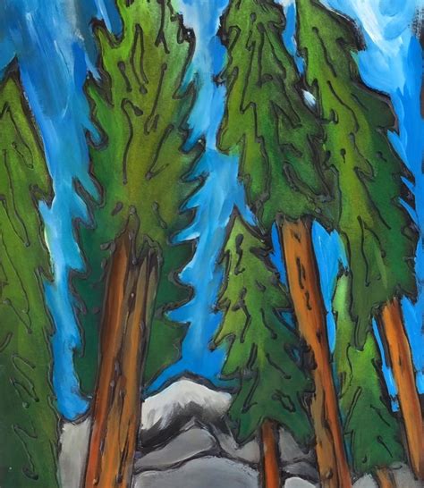 Evergreen Trees Painted Paper Art
