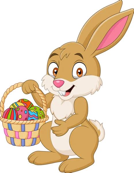 Vector Illustration Cartoon Rabbit Holding Easter Basket Stock Vector