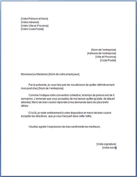 Exemple De Lettre De Preavis De Depart Modele De Lettre Type