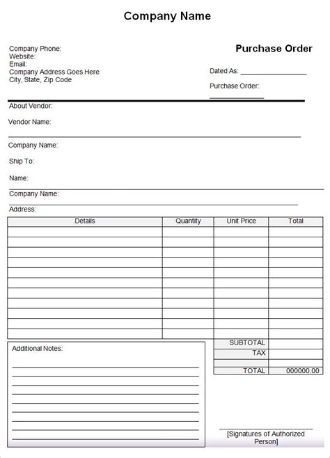 Purchase Order Form Small Business Free Forms