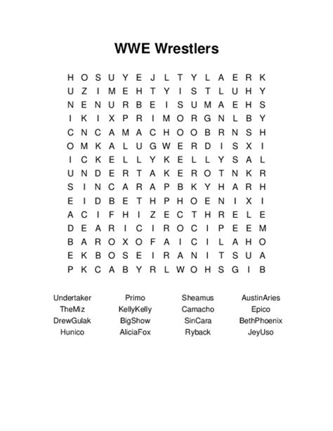 Wwe Wrestlers Word Search