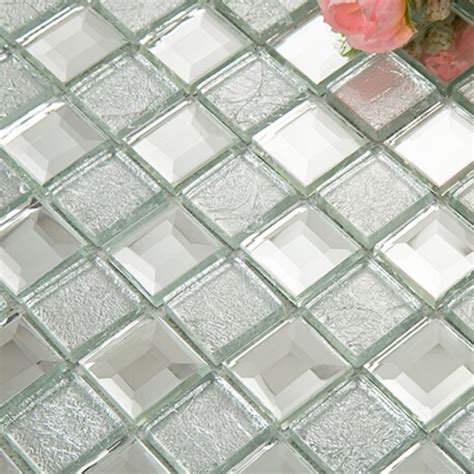 Silver Mirror Glass Diamond Crystal Tile Square Wall Backsplash Tiles Bathroom Washroom Wall