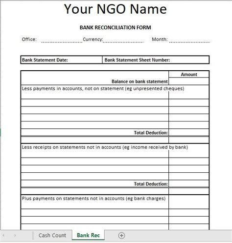 20 Free Bank Reconciliation Sheet Templates Printable Samples