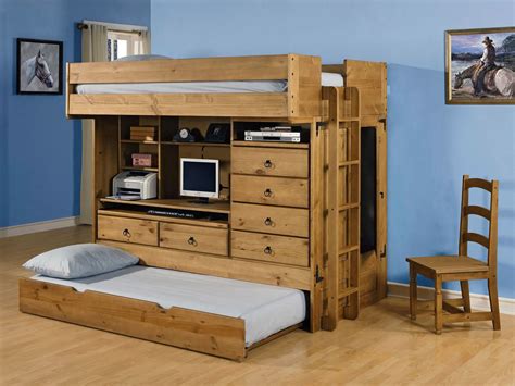 Cabin beds in different heights. Loft Bunk Bed With Desk And Trundle | Desk Design Ideas