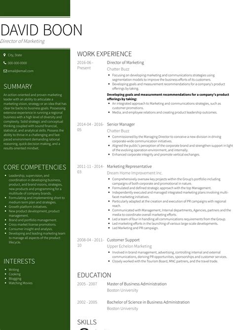 Manage end to end business at the key accounts with regards to sales , marketing & after sales. Director, Marketing - Resume Samples and Templates | VisualCV