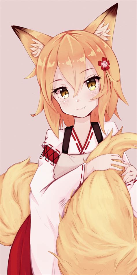 Download 1080x2160 Animal Ears Blonde Anime Fox Girl Cute Short