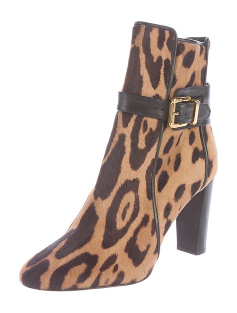 Balmain Leopard Print Ponyhair Ankle Boots Brown Boots Shoes