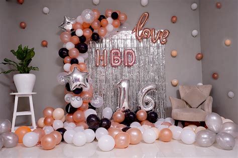 Romantic Birthday Balloon Decoration In Rose Gold Theme With Number Digits Delhi Ncr