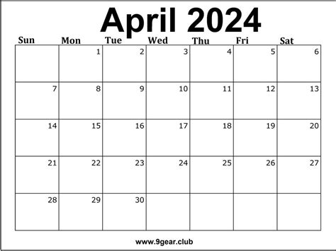 Printable April 2024 Calendar Big Dates