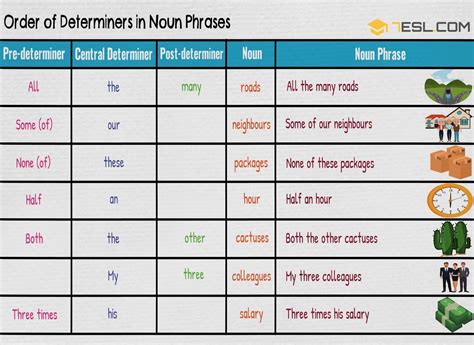 Order Of Determiners In Noun Phrases 7esl Determiners Learn