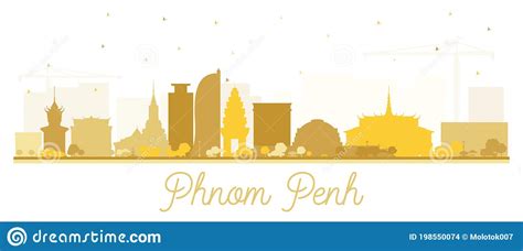 Phnom Penh Cambodia City Skyline Silhouette With Golden Buildings