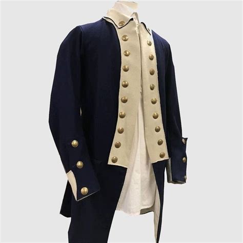 American Revolutionary War Men Navy Blueoff White Lapel Wool Coat