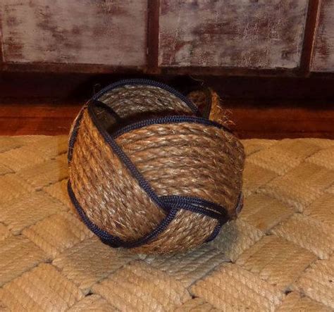 Rope Basket Bowl 6 X 8 Natural And Navy Rope Woven Tightly Kotted