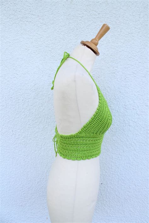 halter bralette crochet crop top festival wear greenery etsy