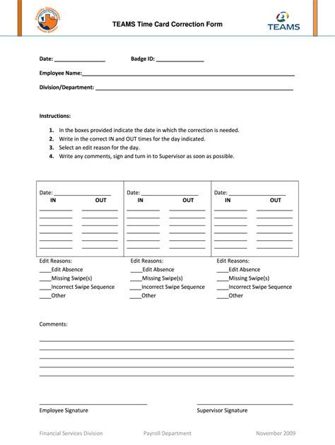 Fillable Online Teams Time Card Correction Form Fax Email Print Pdffiller